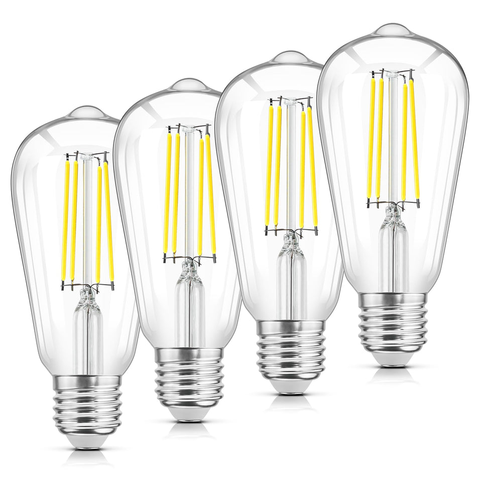 WIHTU LED Edison bulb in clear glass with bright 5000K daylight glow.