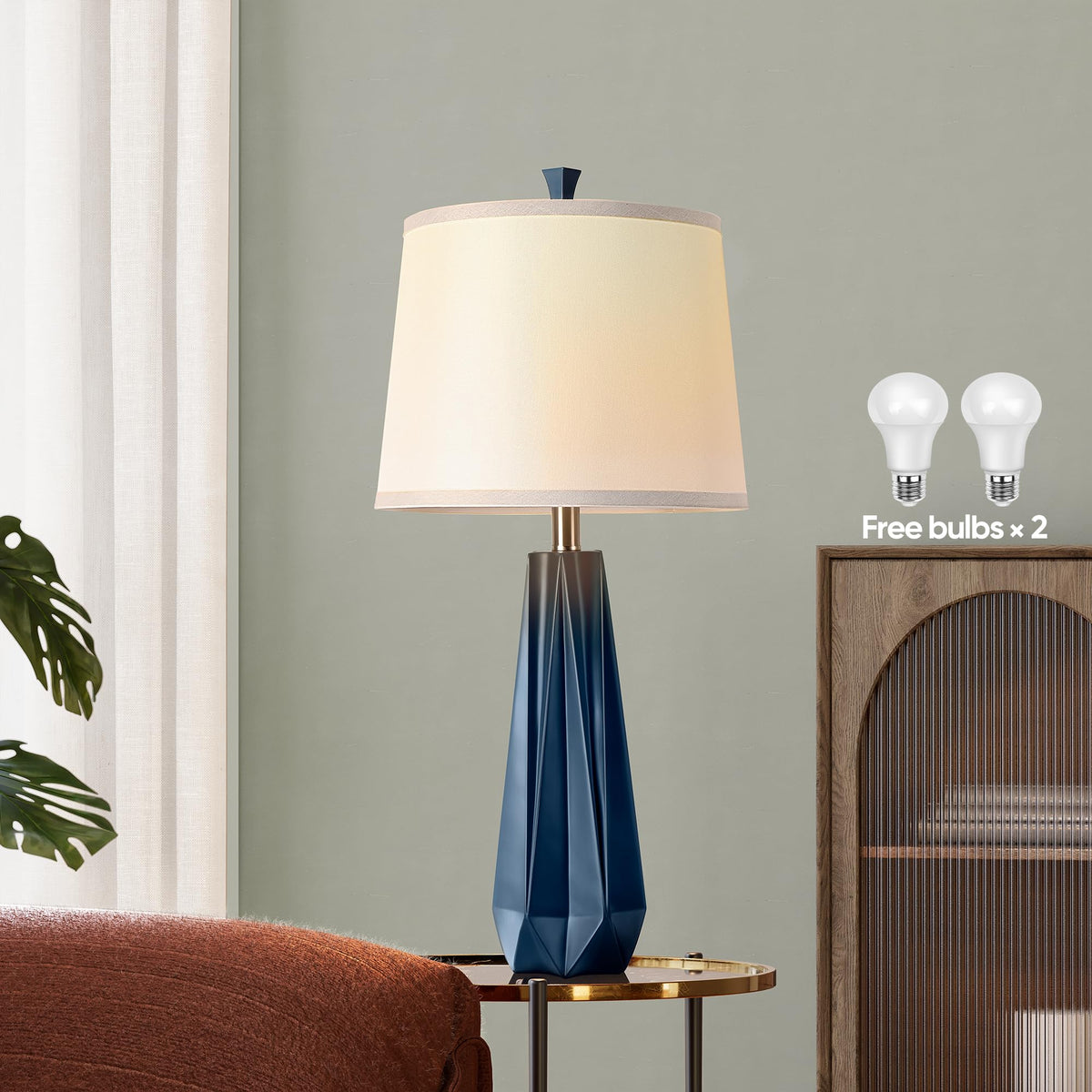 WIHTU 27-inch navy blue lamps paired for elegant nightstand lighting.
