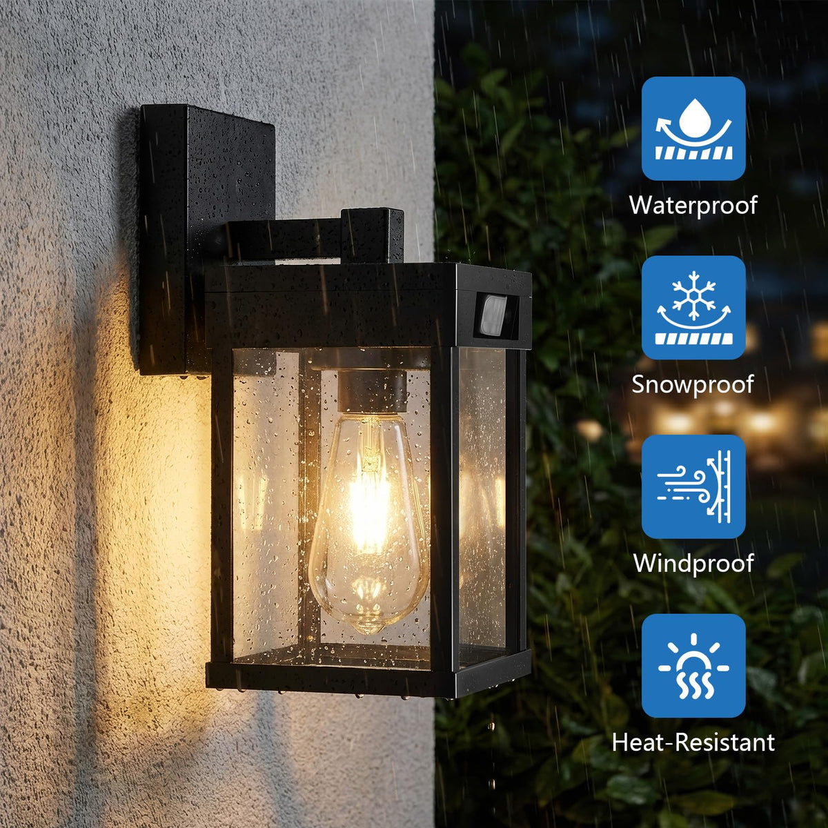 WIHTU outdoor wall light IP65 waterproof withstands rain and snow.