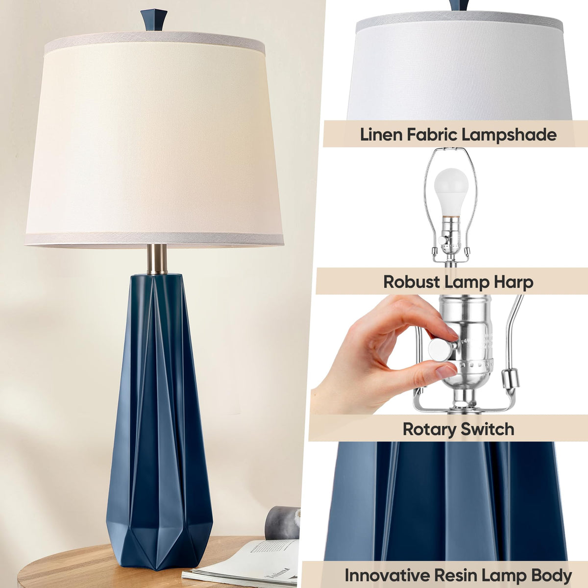 WIHTU resin base provides stable support on desks and side tables.
