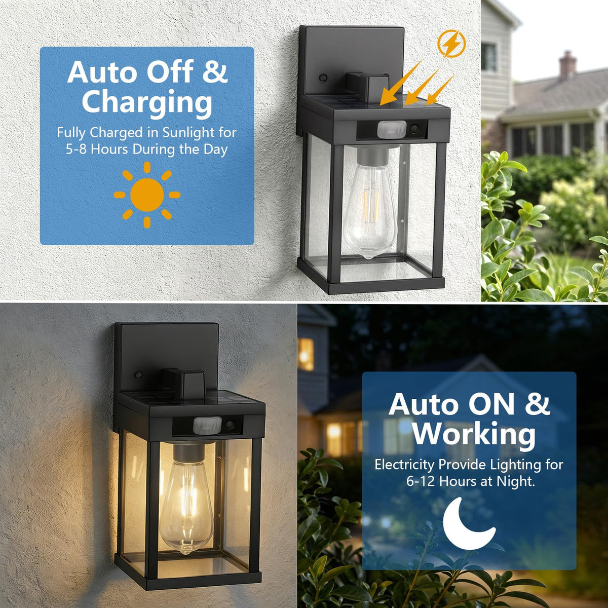 WIHTU solar porch light with motion sensor illuminates on demand.