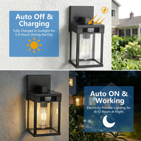 WIHTU solar porch light with motion sensor illuminates on demand.