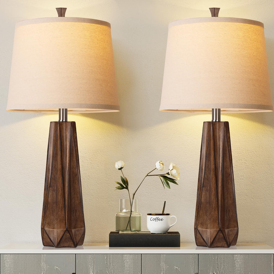 WIHTU table lamp with wood-grain base and linen shade for warm ambient light
