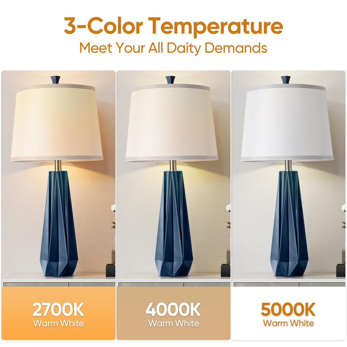 WIHTU three-color temperature LED lamps with rotary switch for versatile mood lighting.
