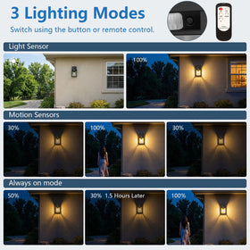 WIHTU wall lantern provides dusk-to-dawn lighting at night.