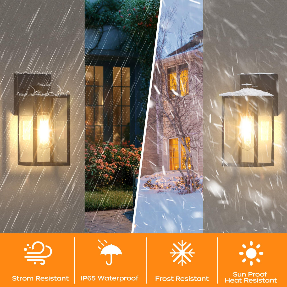 WIHTU waterproof rustproof exterior lantern protects doorway glow through rain and snow