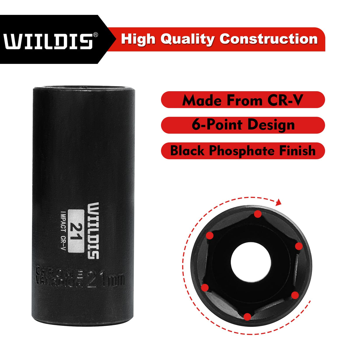 WIILDIS deep impact socket 13mm for versatile power-tool maintenance and repairs.