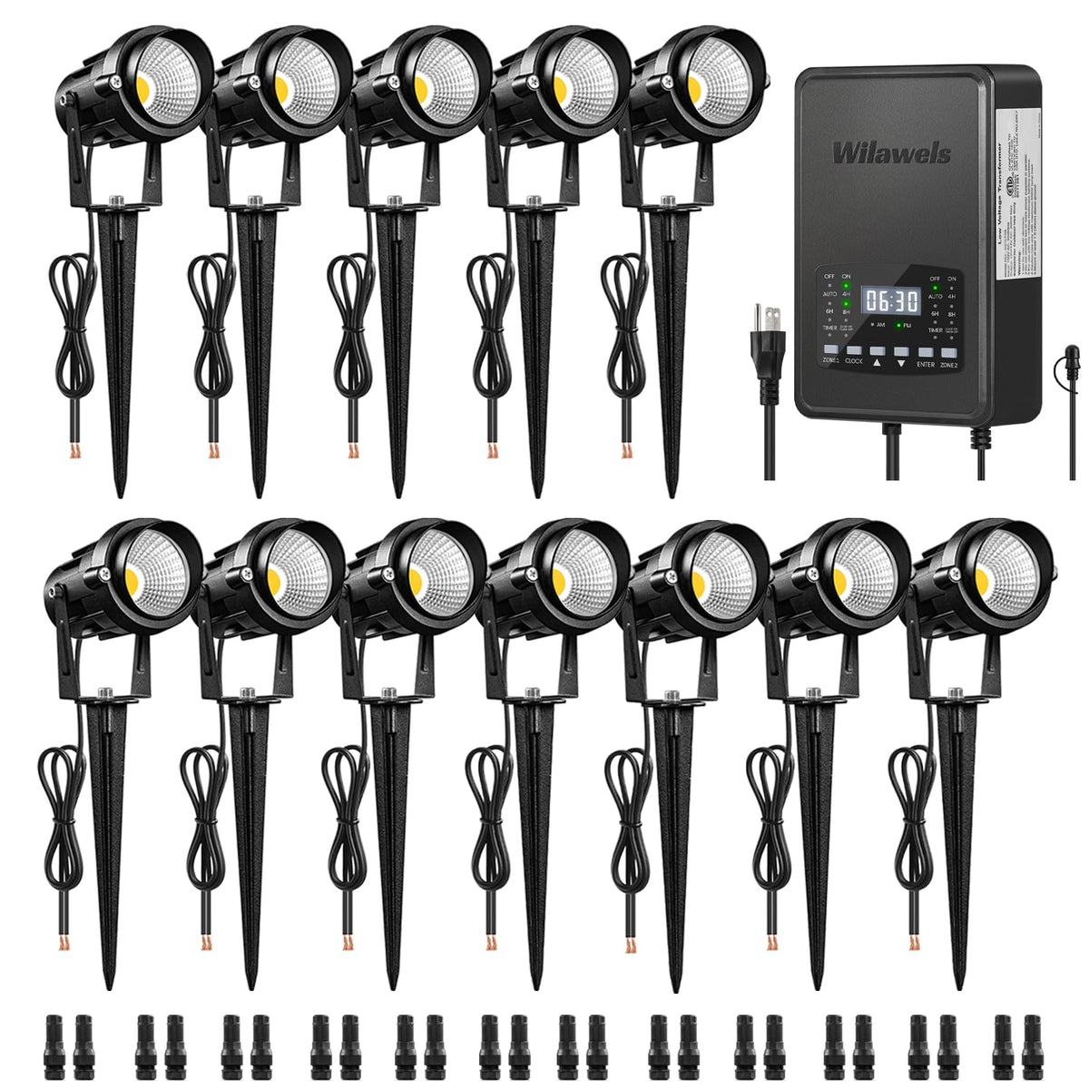 WILAWELS 12-pack landscape lights kit for yard enhancement with even outdoor illumination.