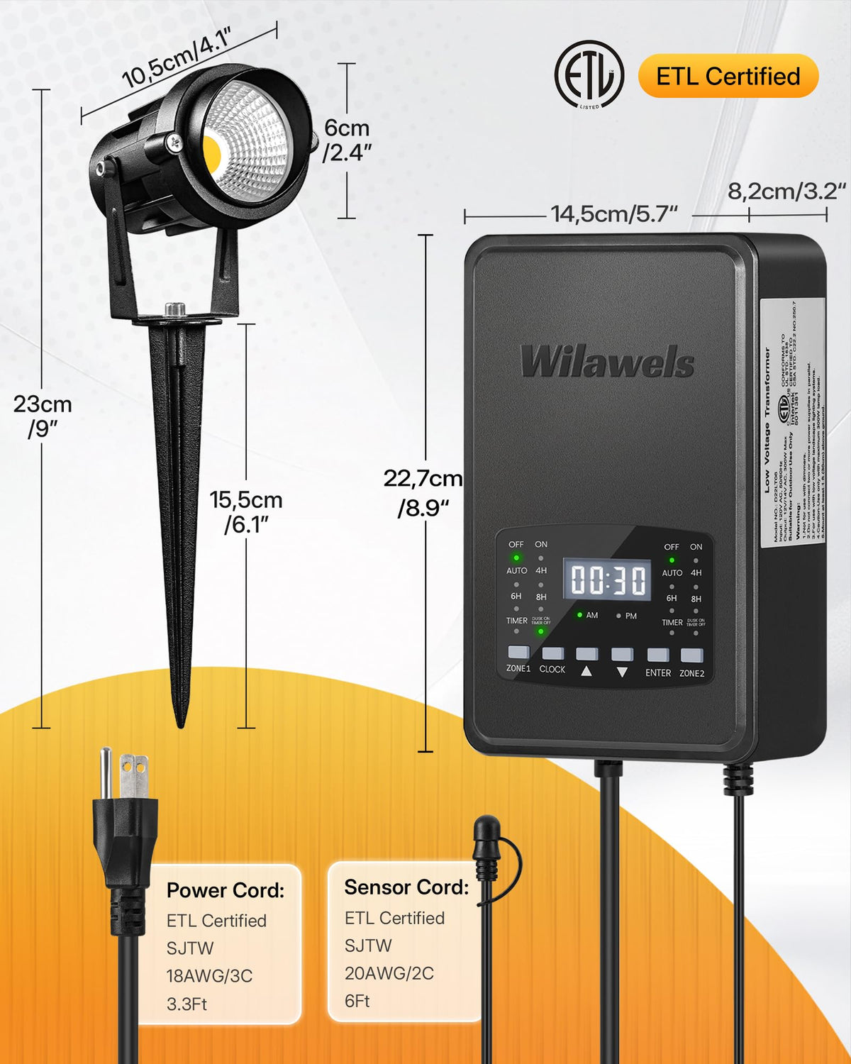 WILAWELS outdoor lighting kit in action highlighting trees and fences.