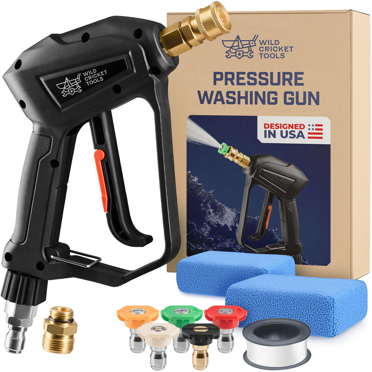 Wild Cricket Tools M22-14mm inlet ensures secure connection with select pressure washers.