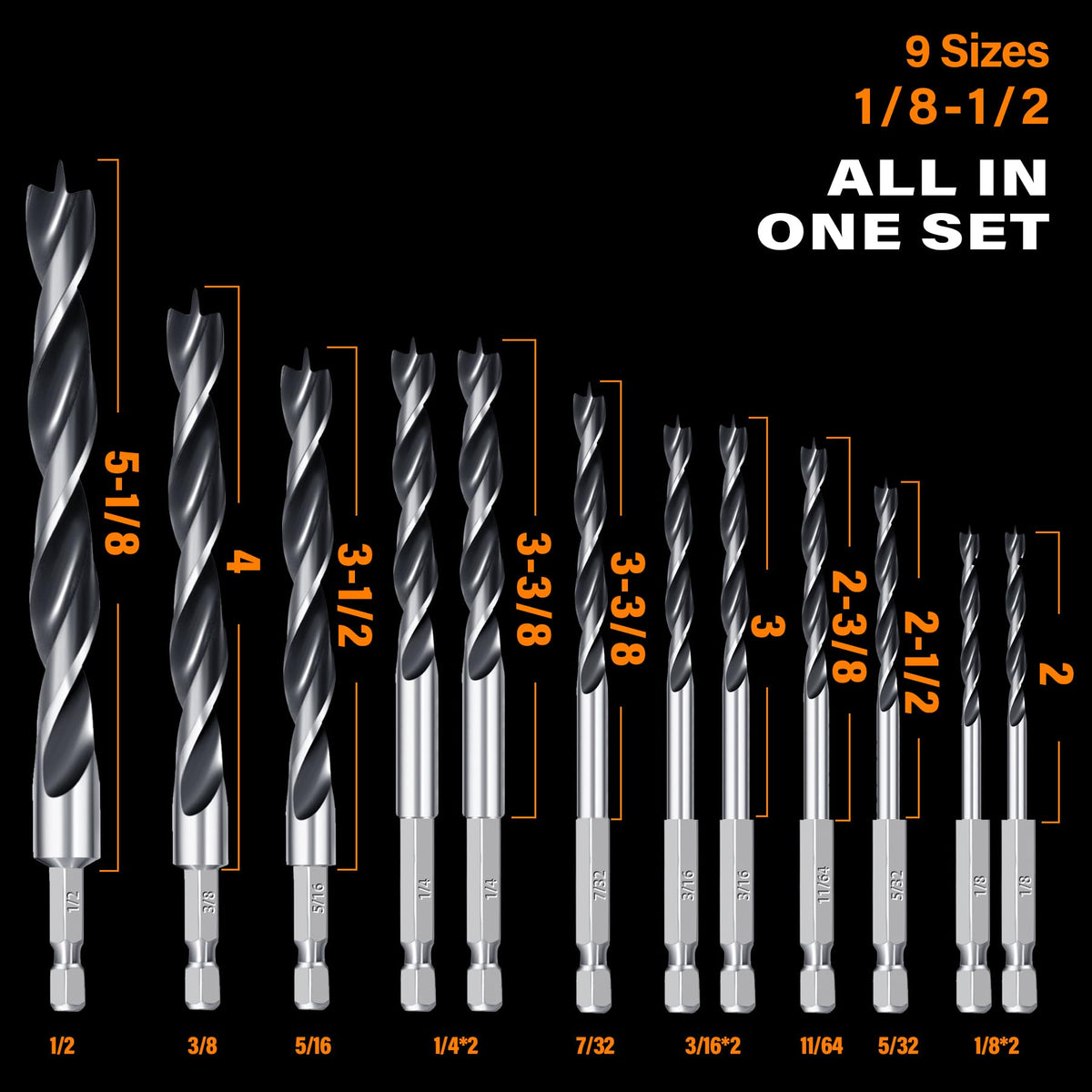 WildBossy 12pc set features hex shank for fast, secure changes in quick-change drills