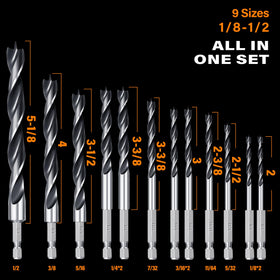 WildBossy 12pc set features hex shank for fast, secure changes in quick-change drills