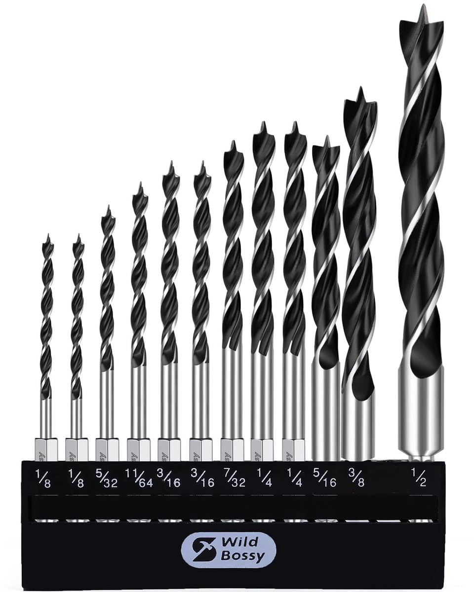 WildBossy Brad Point drill bit set with precision tip for clean starts in hardwood and plywood