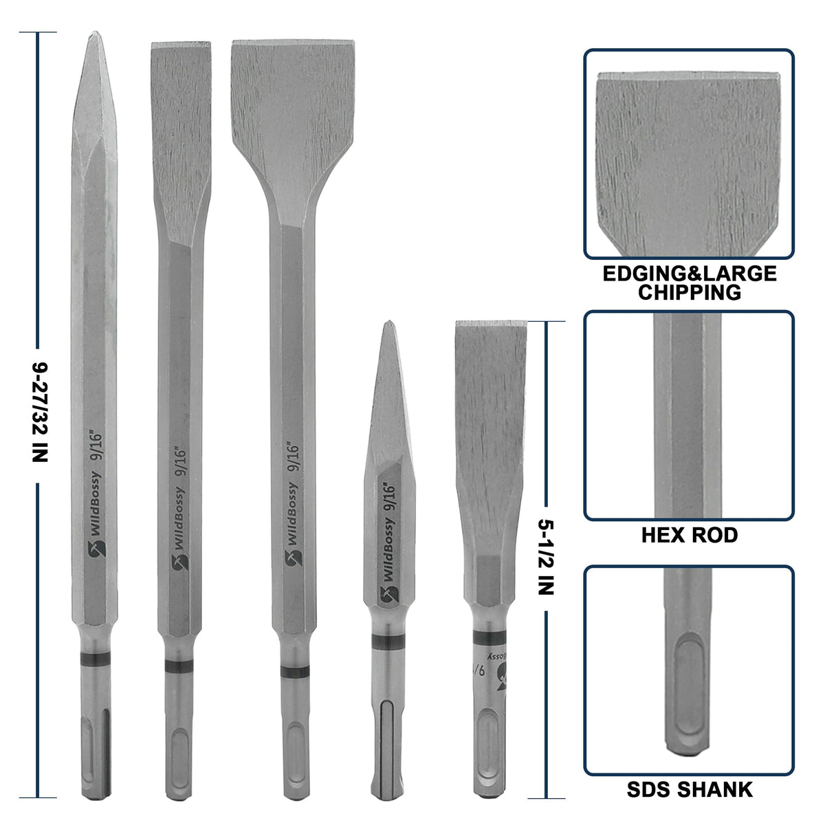 WildBossy flat and U-groove chisels shown for chiseling and grooving surfaces.