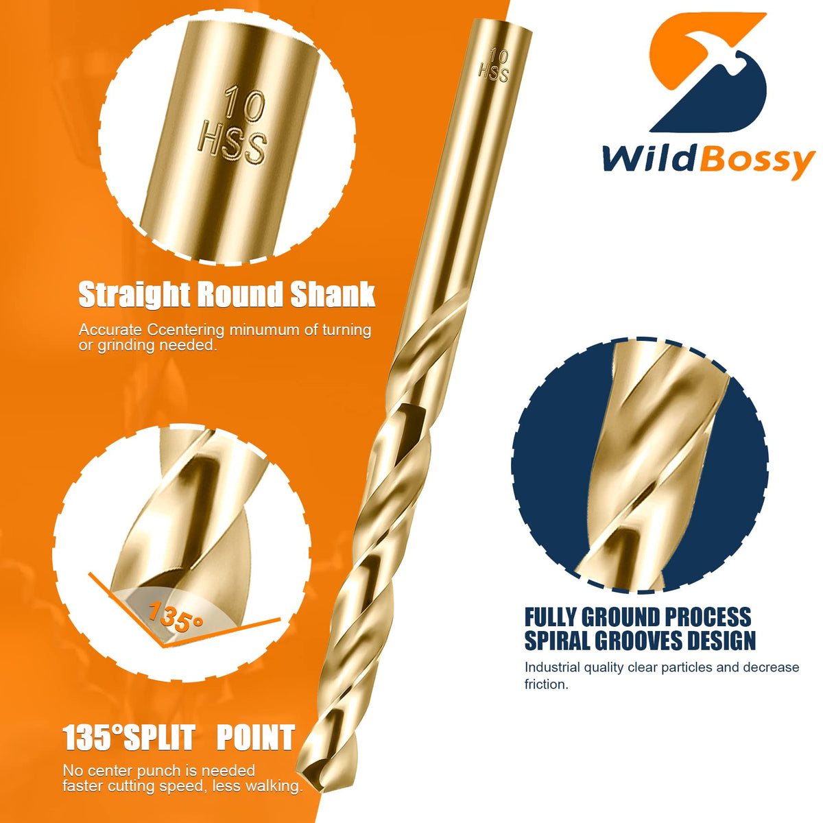 WildBossy M35 cobalt drill bit 2.5mm for faster metal drilling and wear resistance