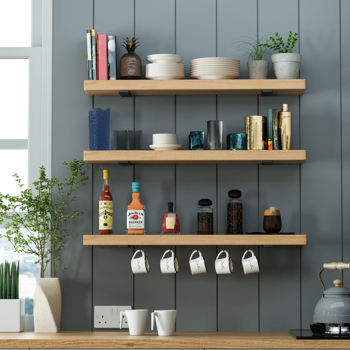 Wildnut kitchen shelf brackets demonstrating sturdy open storage