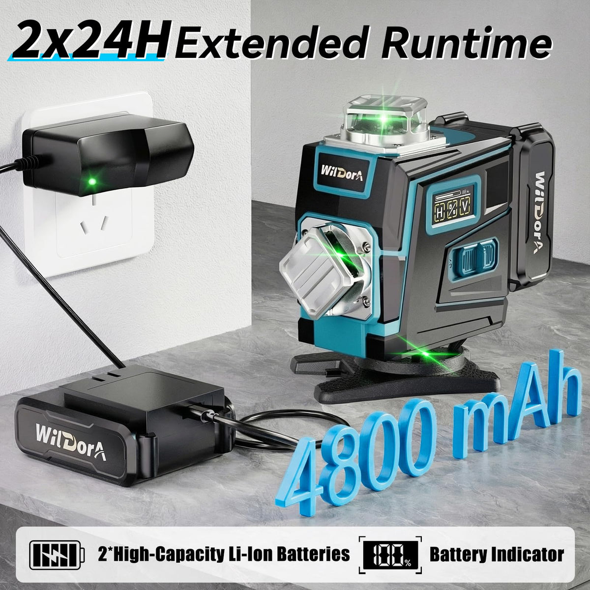 Wildora two 4800mAh batteries delivering long runtime