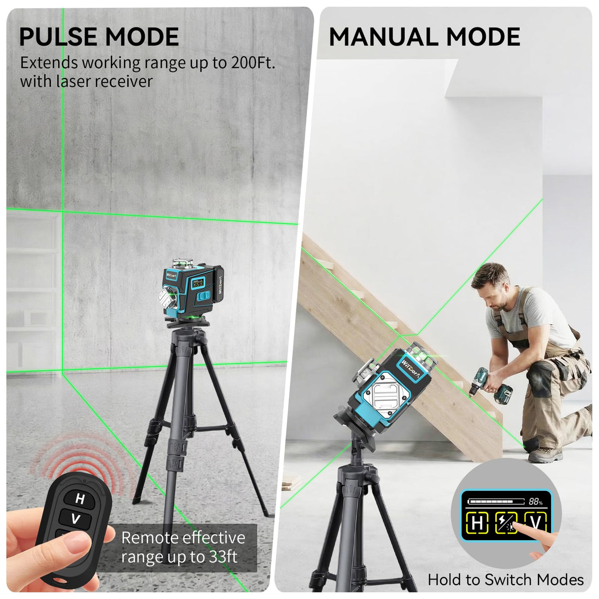 Wildora laser level in outdoor Pulse mode up to 200 ft