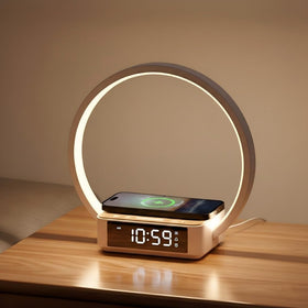 WILIT bedside lamp with alarm clock and compact nightstand setup