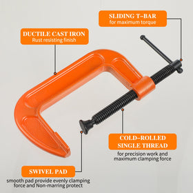 WILLBOND 4 Pcs C Clamps 6-inch metalwork use demonstrates heavy duty grip and versatility.