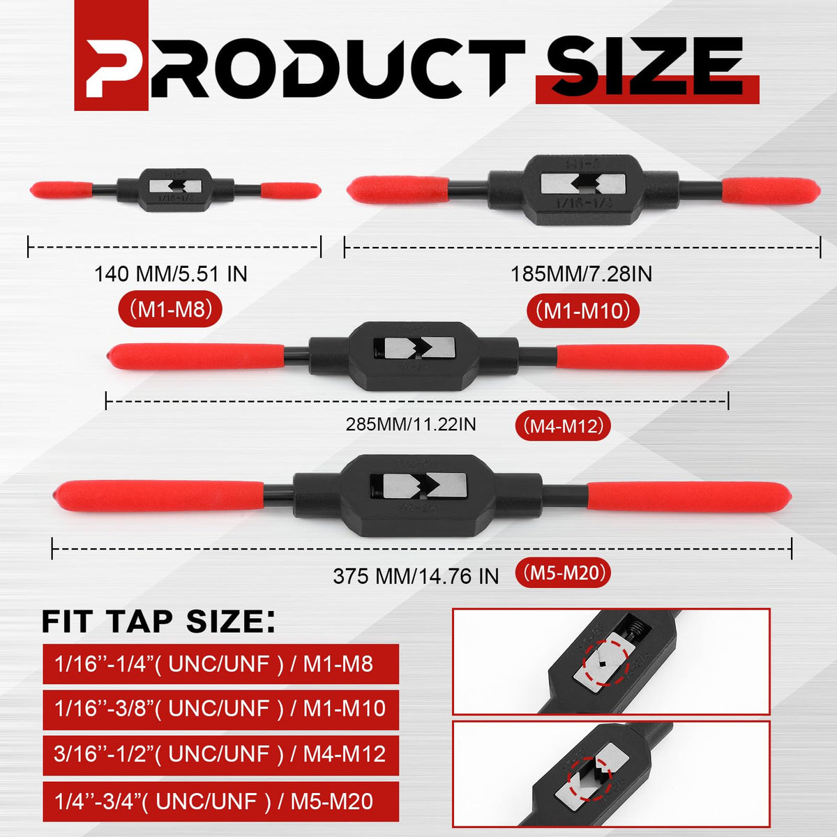 WILLBOND tap wrench handle configuration showing rigid and adjustable grips for leverage.