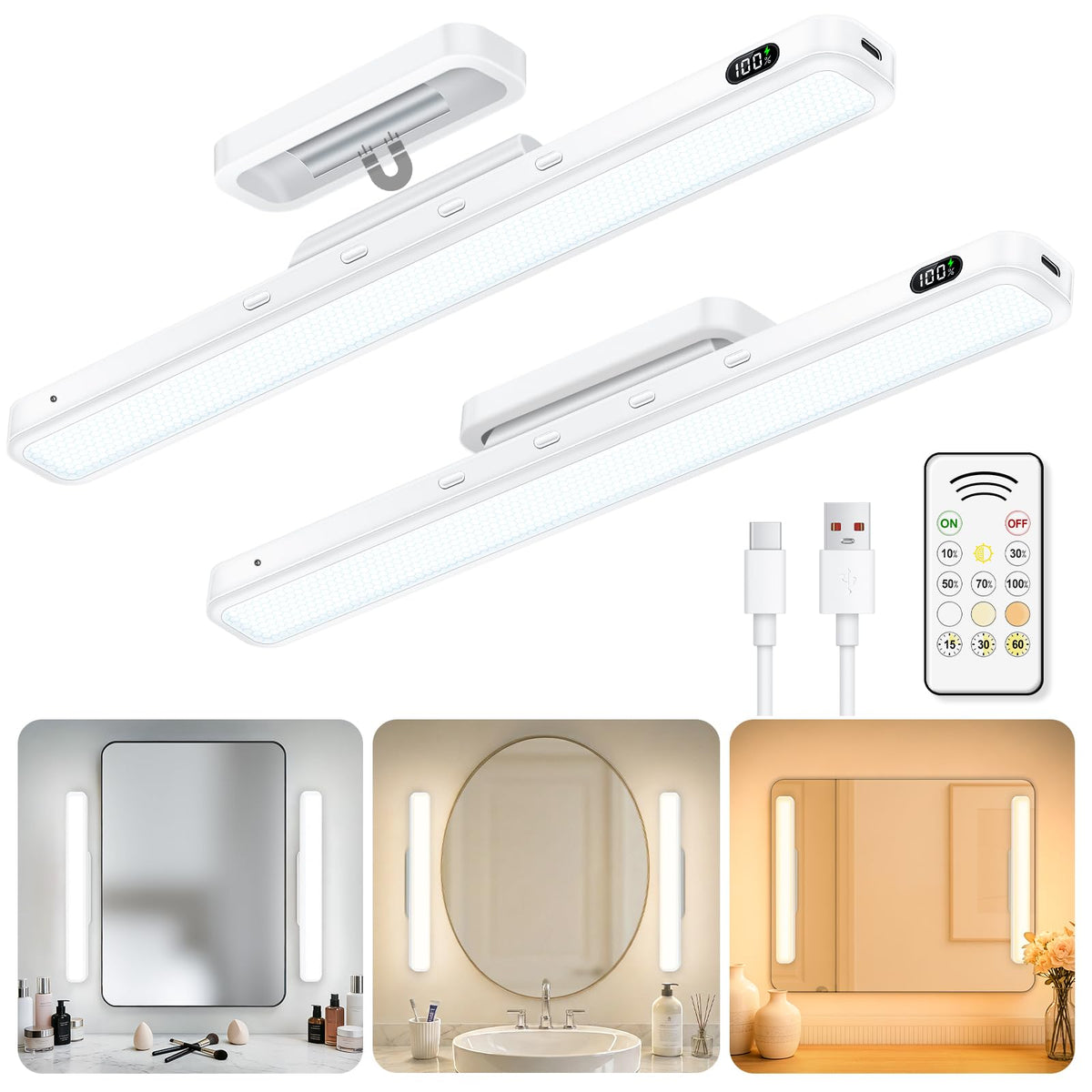WILLED 3W vanity lights with magnetic left-mirror attachment for shadow-free makeup
