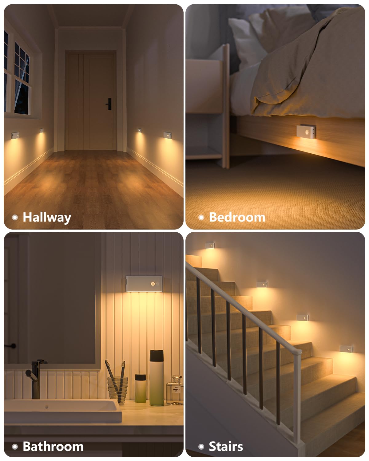 WILLED motion sensor night light 3-pack mounted in hallway showing easy installation