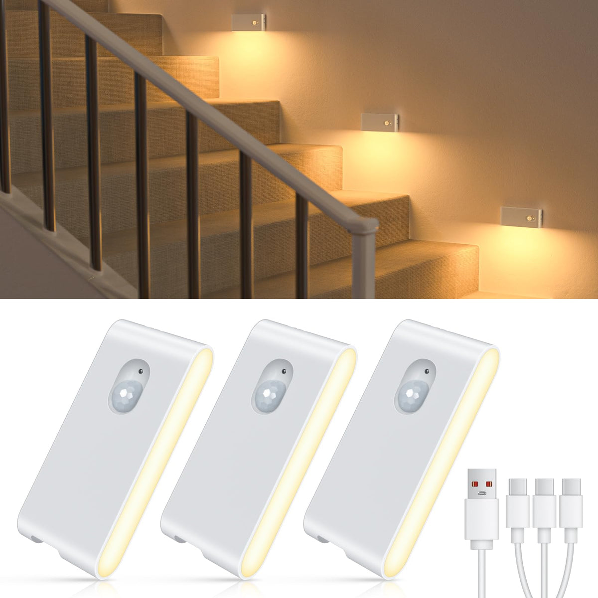 WILLED motion sensor night light 3-pack packaging front view for quick hallway setup