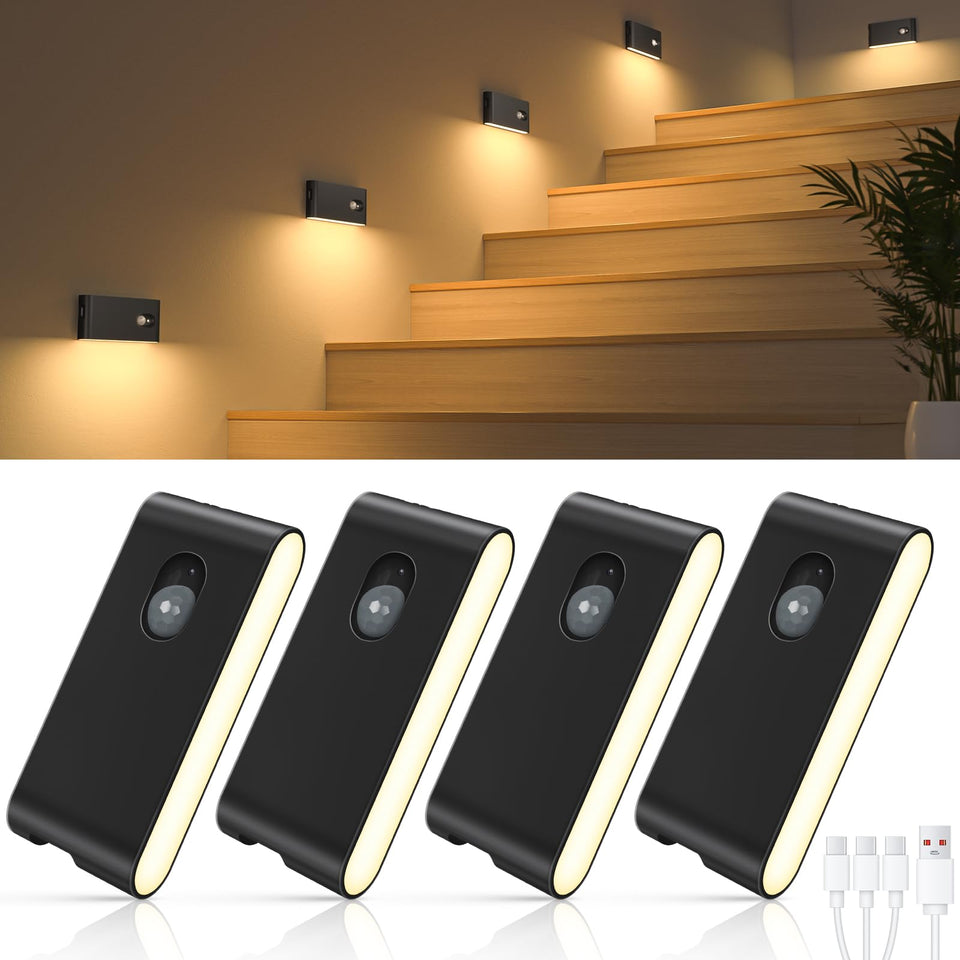 WILLED motion sensor night light 4-pack with charging dock for easy setup and energy savings.