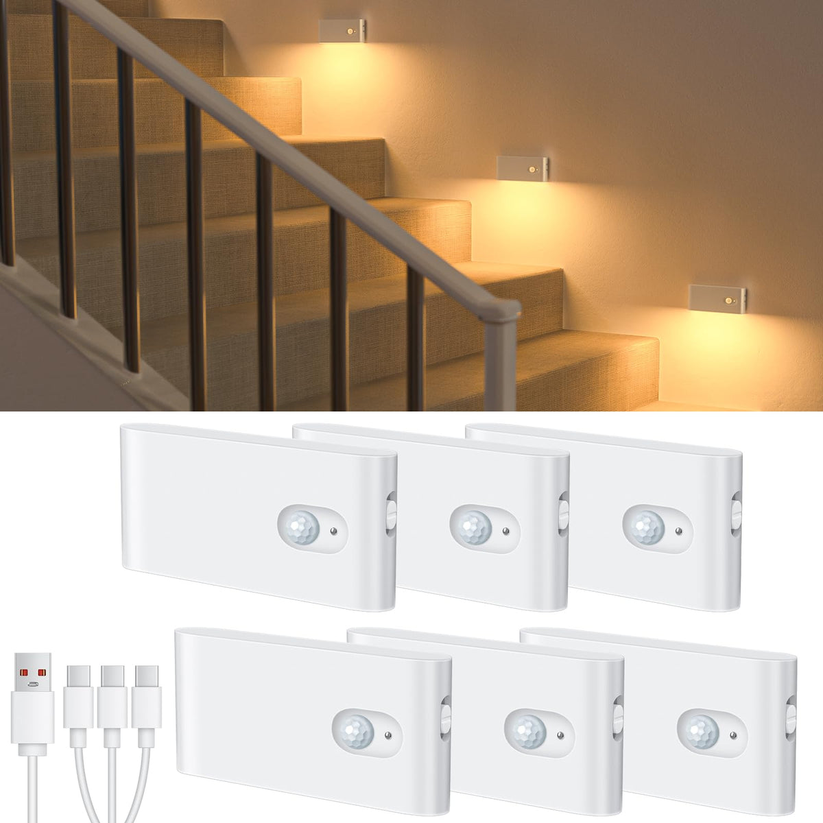 WILLED motion-sensor night light illuminates the stair path safely.