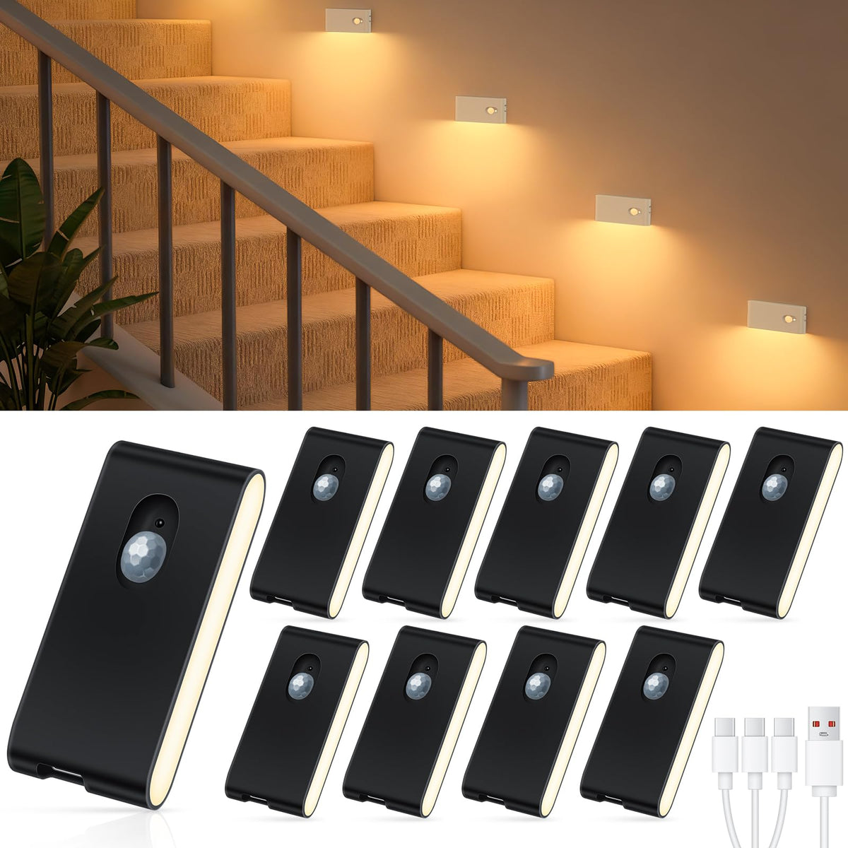 WILLED stair lights with rechargeable magnetic mount illuminate stairs safely and energy-efficiently.