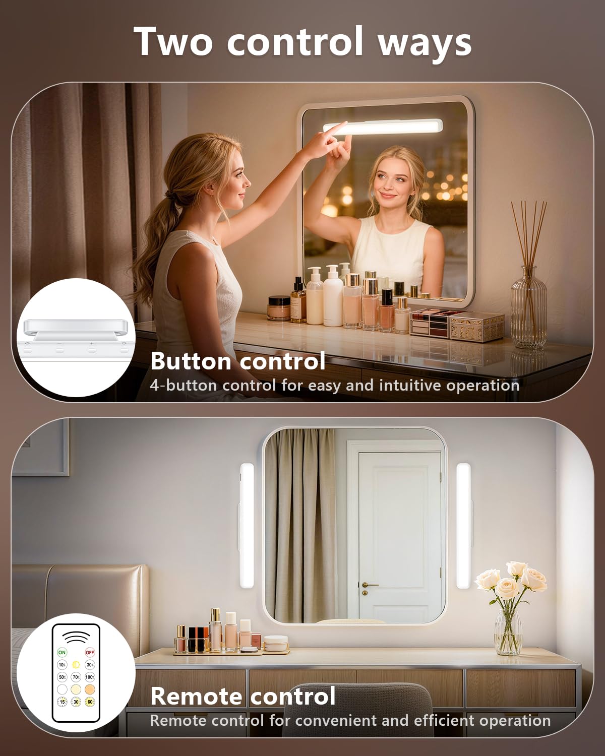 WILLED vanity lights offer 3000K, 4500K, 6000K with five brightness levels
