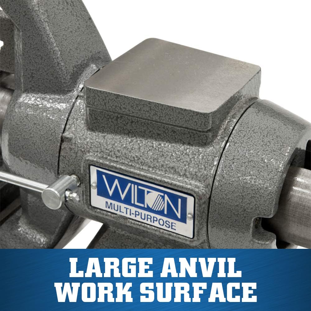 60,000 PSI ductile iron base on Wilton vise ensures durable support for tough tasks.