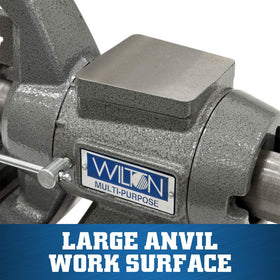 60,000 PSI ductile iron base on Wilton vise ensures durable support for tough tasks.