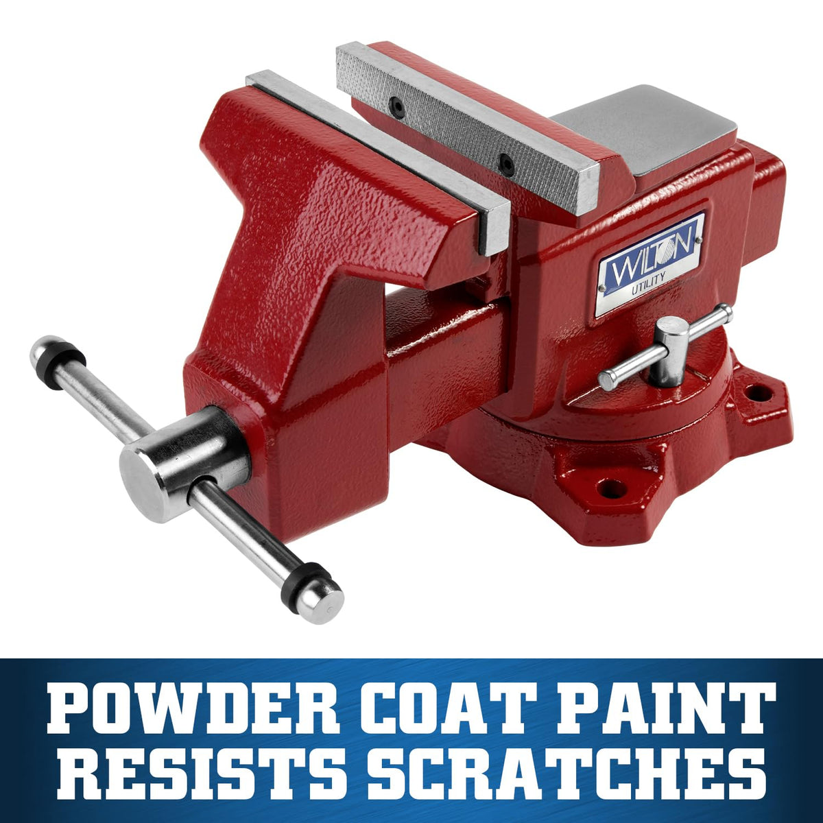 Wilton Utility Bench Vise side view highlighting sturdy frame and jaw mechanism