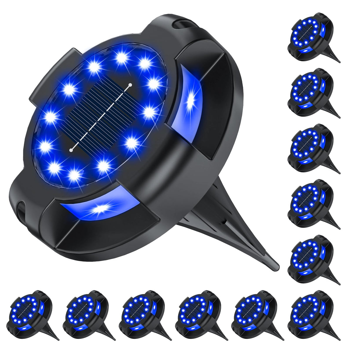 WILUX solar pathway light with blue top LEDs for safe night visibility along walkways.