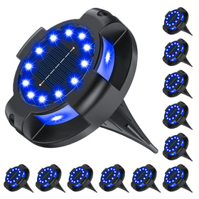 WILUX solar pathway light with blue top LEDs for safe night visibility along walkways.