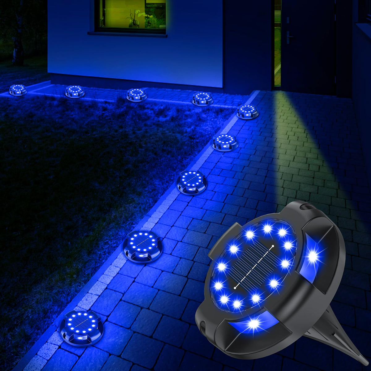 WILUX solar pathway light shows side blue LEDs to enhance border illumination.