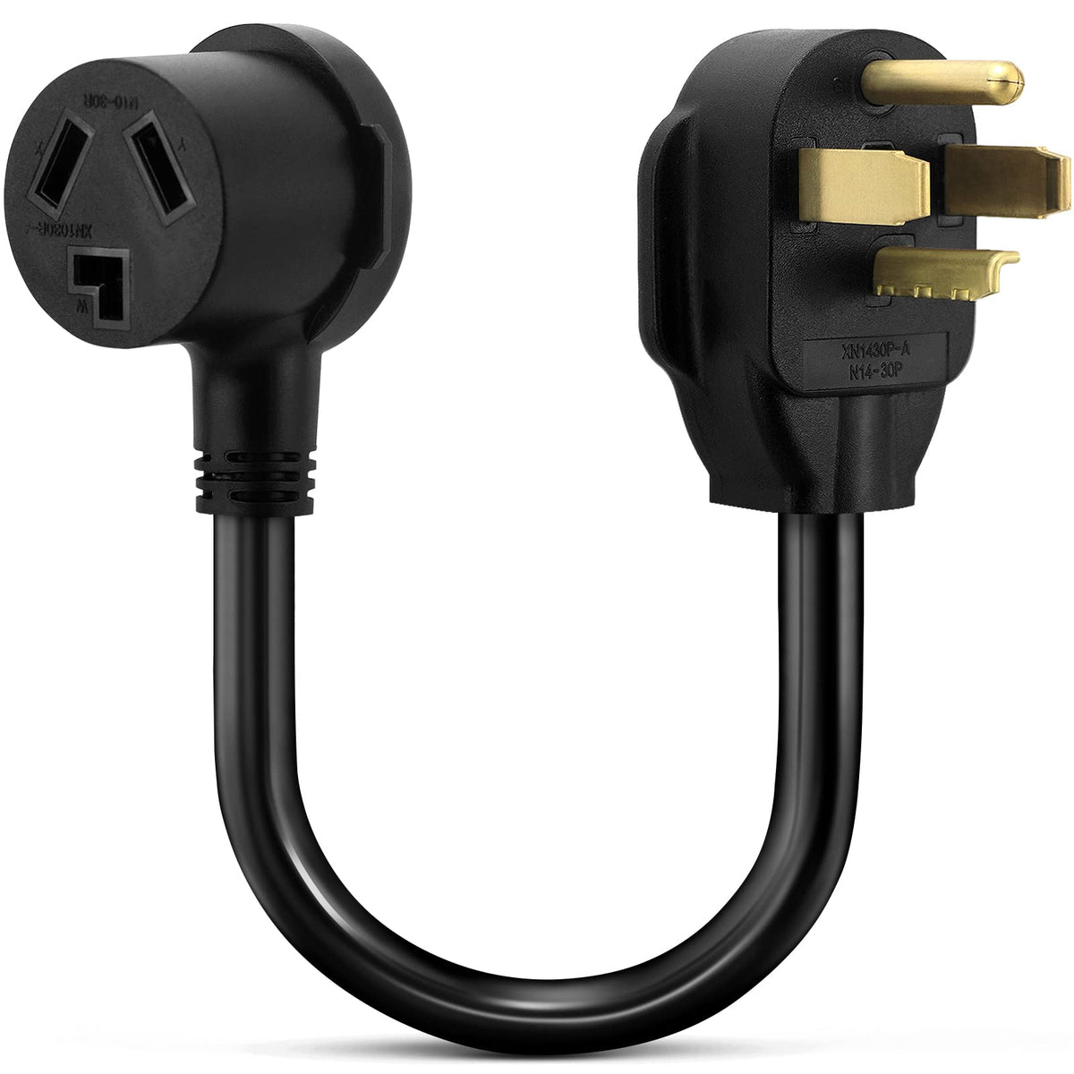 WimiSom dryer adapter showing 14-30P to 10-30R connection for 30A, 250V compatibility.
