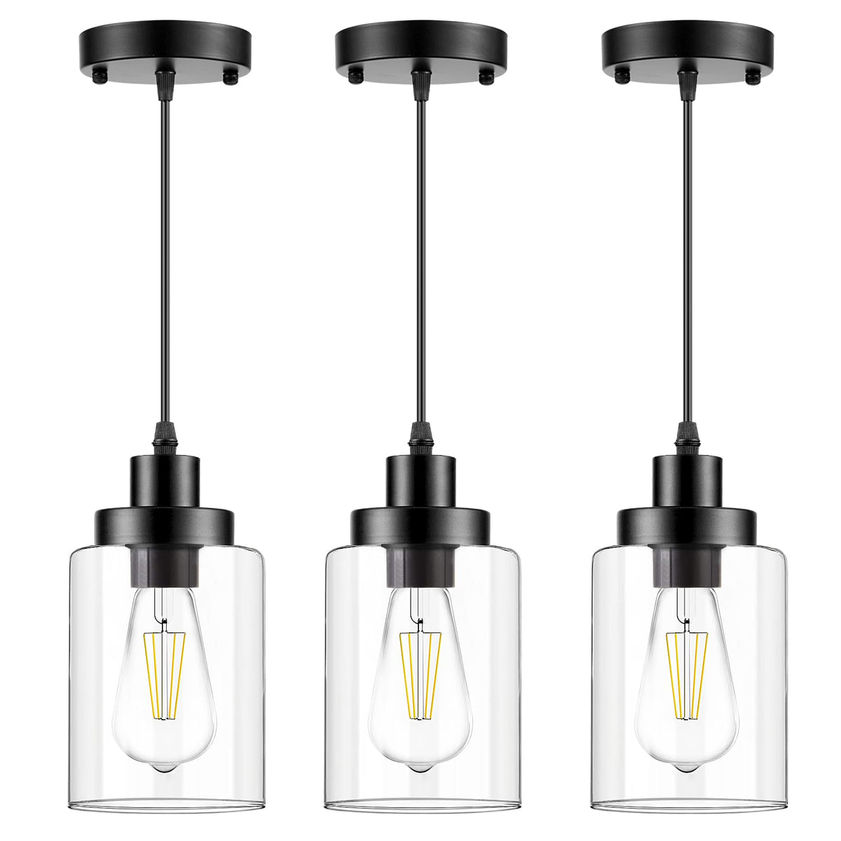 WimiSom industrial pendant light with clear glass shade over kitchen island