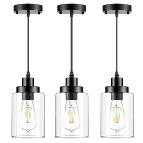 WimiSom industrial pendant light with clear glass shade over kitchen island