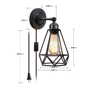 WimiSom industrial wall lamp with plug-in cord provides flexible placement for bedside or porch