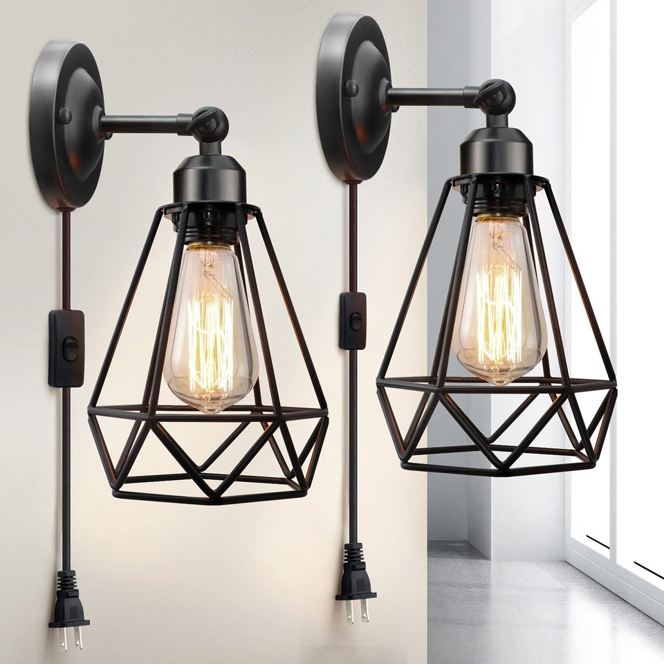 WimiSom plug-in wall sconce with wire cage adds vintage charm to any room