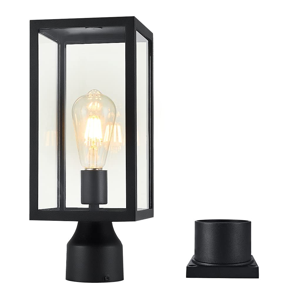 Windben outdoor post light front view highlights durable matte black finish for weather resilience.