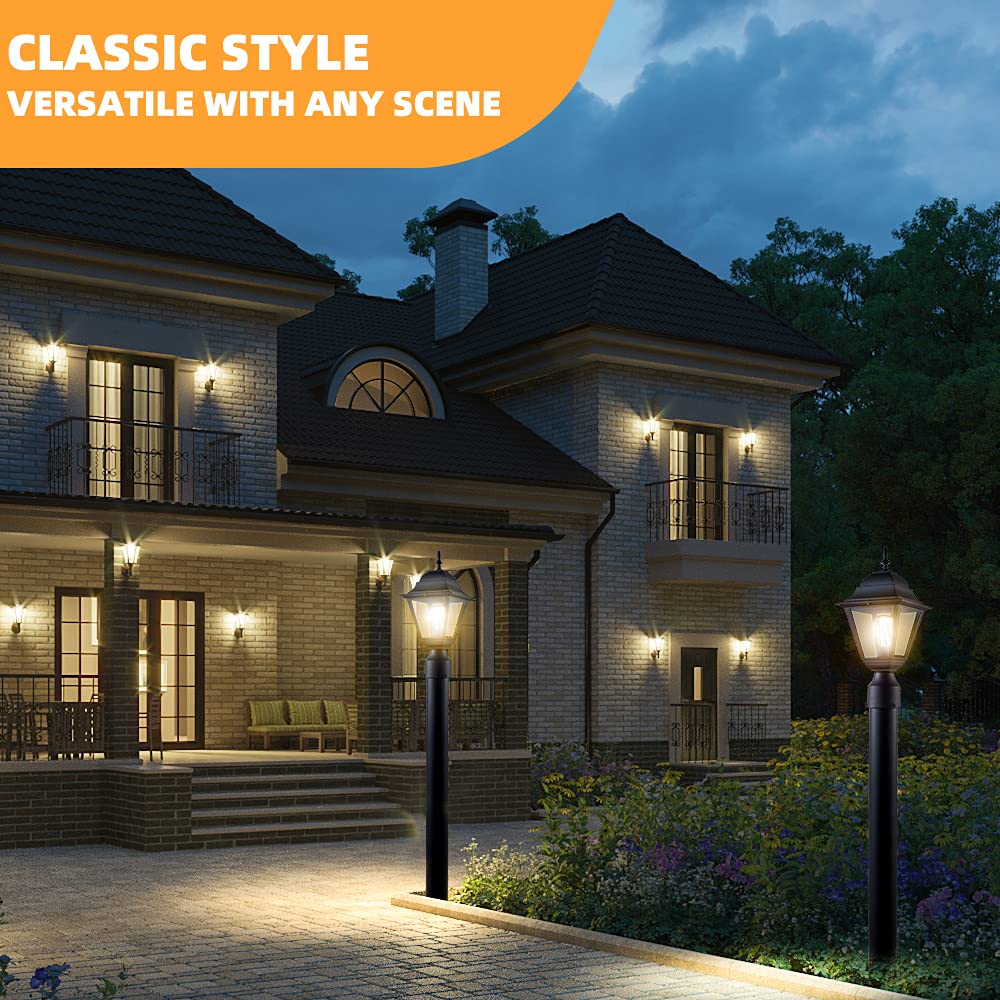 Windben LED compatible post light accepts various bulbs for flexible illumination.