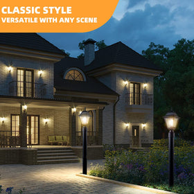 Windben LED compatible post light accepts various bulbs for flexible illumination.