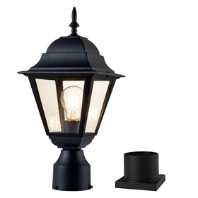 Windben outdoor post light with matte black finish and 16.5 inch height illuminates pathways.