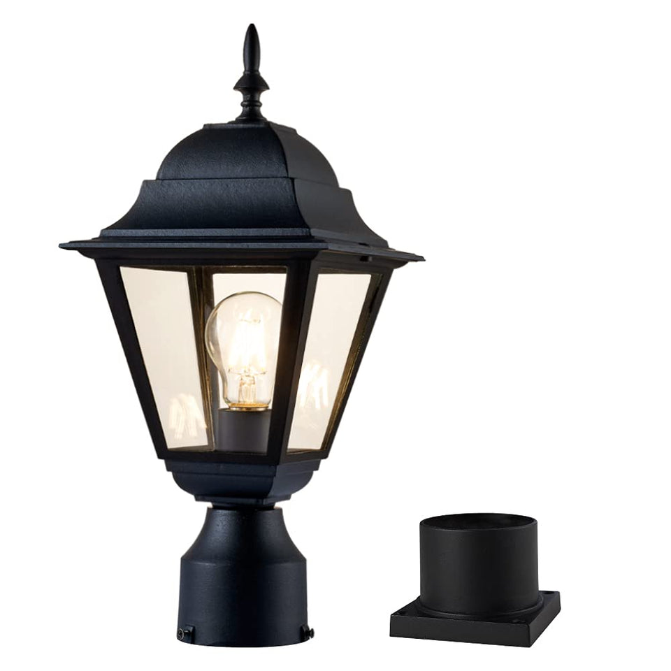 Windben outdoor post light with matte black finish and 16.5 inch height illuminates pathways.