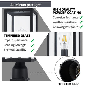 Windben outdoor post light side view shows robust aluminum construction for longevity.