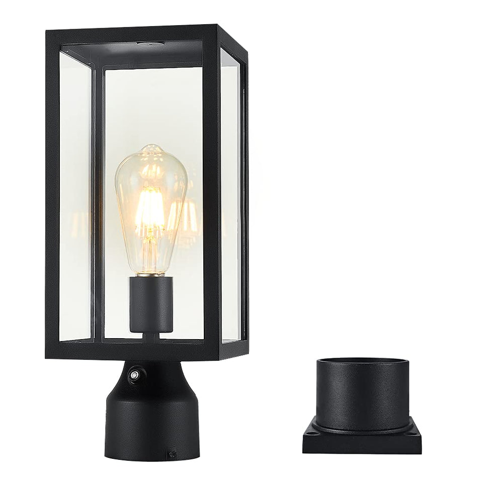Windben matte black post light, front view, enhances curb appeal and nighttime safety.